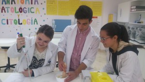 Alfonso, Miriam y Victoria, realizando la homogenización